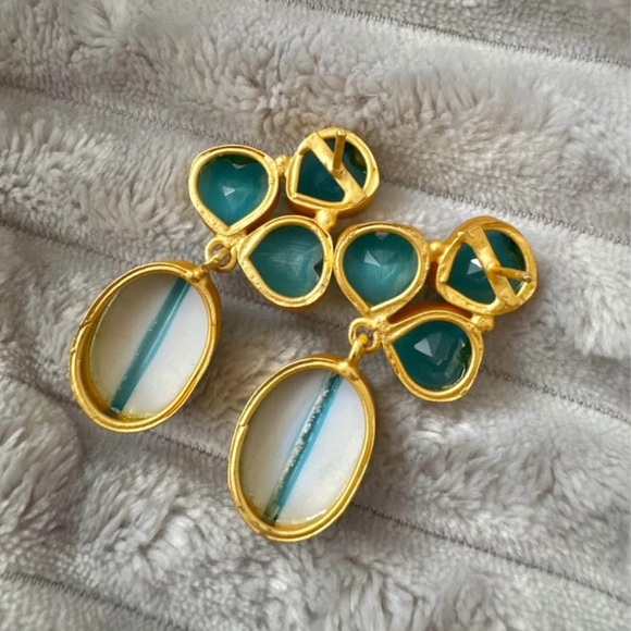 Elegant Gold and Teal Heart Drop Earrings - Picture 2 of 2
